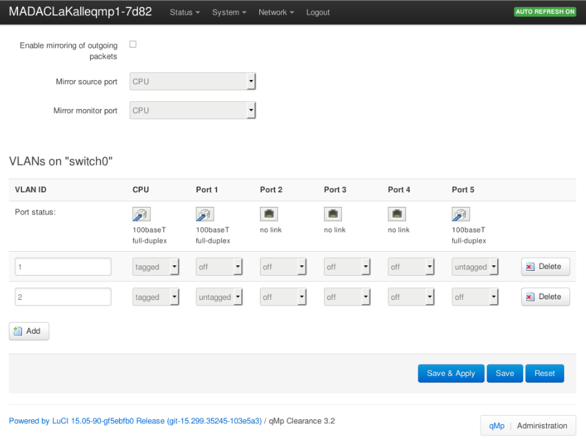 Configuración para WAN de VLAN SWITCH